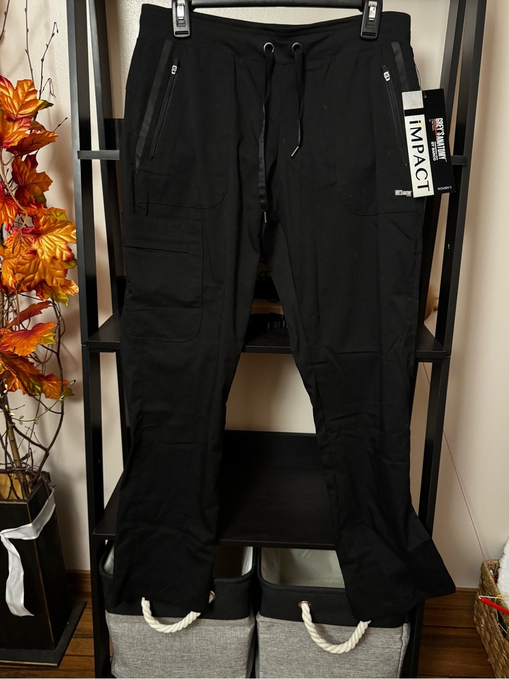 Grey's Anatomy Black Straight-Leg Cargo Scrub Pants with Drawstring